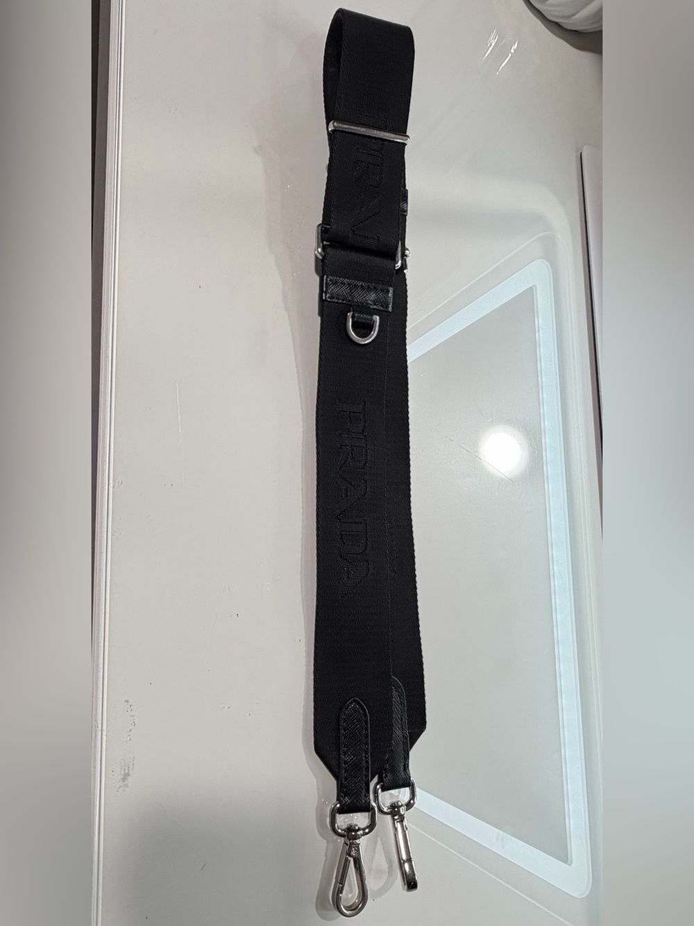 Black Prada Embossed Logo Adjustable Shoulder Strap